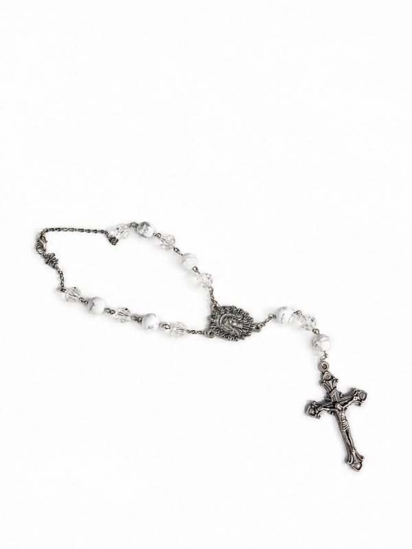 Car Rosary Swarovski Clear & White Crystal