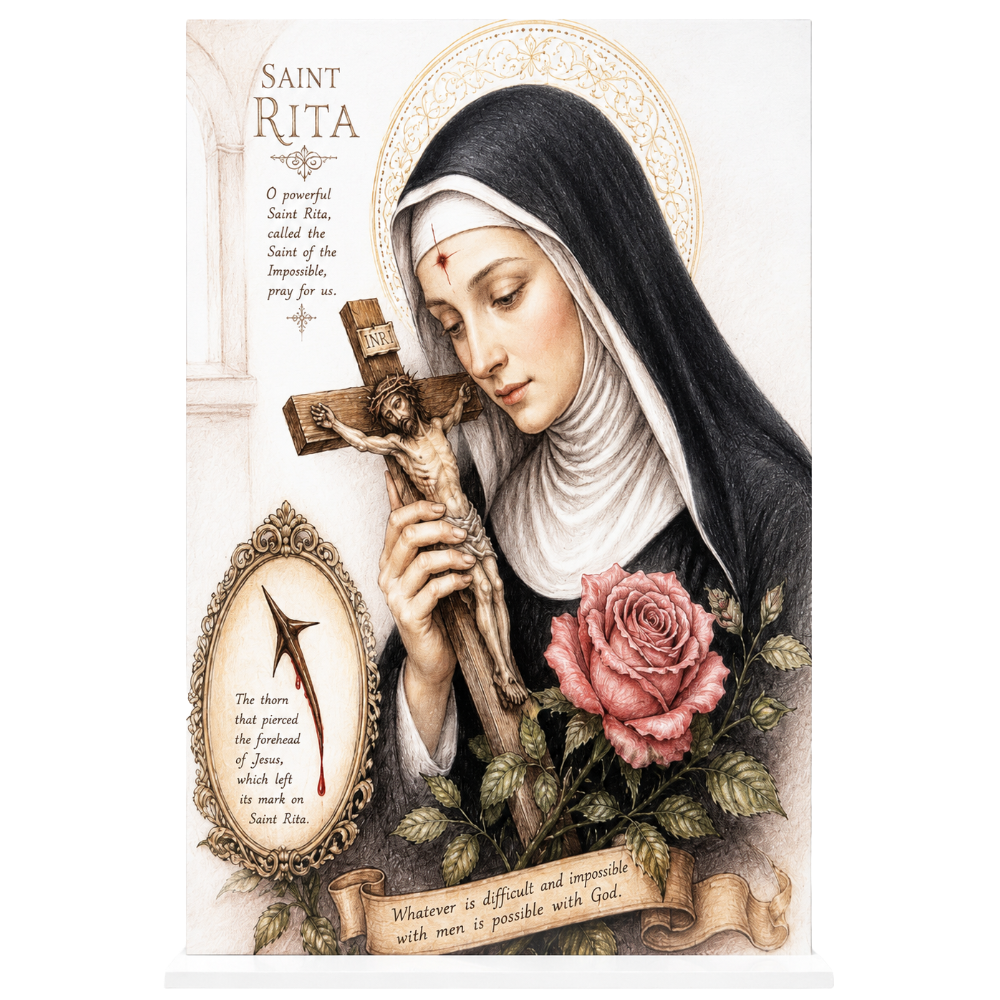 acrylic st Rita 1000x1000 Acrylic Stand - Divine Mercy